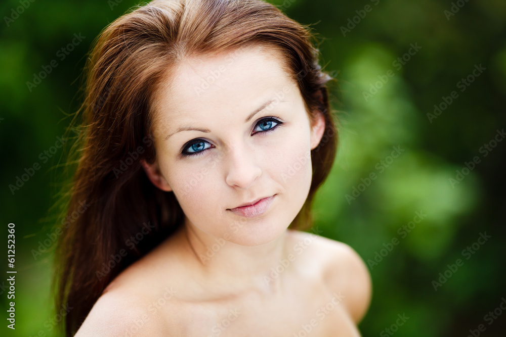 Beautiful Blue Eyed Woman. Beauty Portrait. Green Background. Beautiful Blue Eyed Woman. Beauty Portrait. Green Background.
