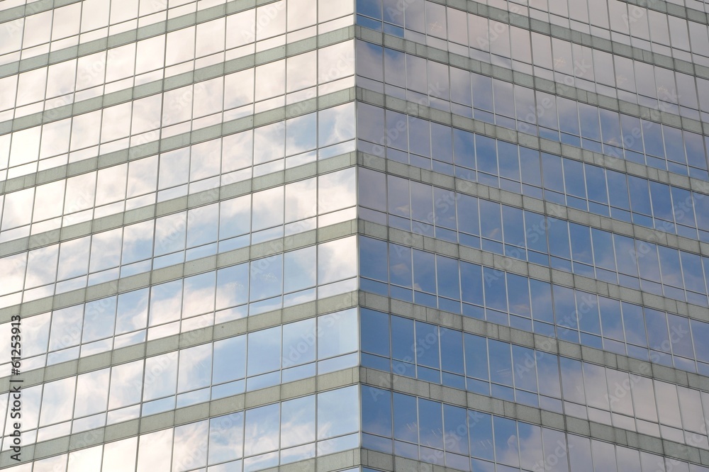 Reflections in glass facade of the building