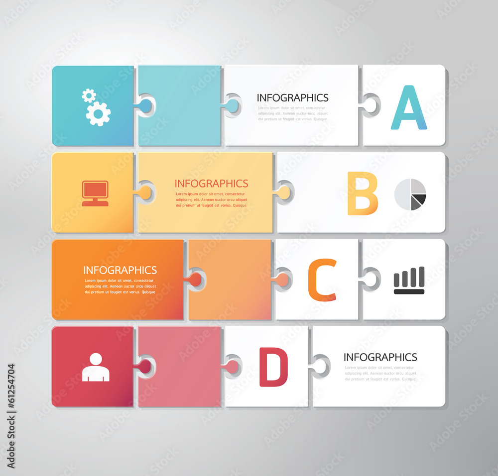 Modern Design Minimal jigsaw style infographic template vector Modern Design Minimal jigsaw style infographic template vector