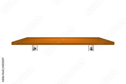 Front view of empty wooden shelf