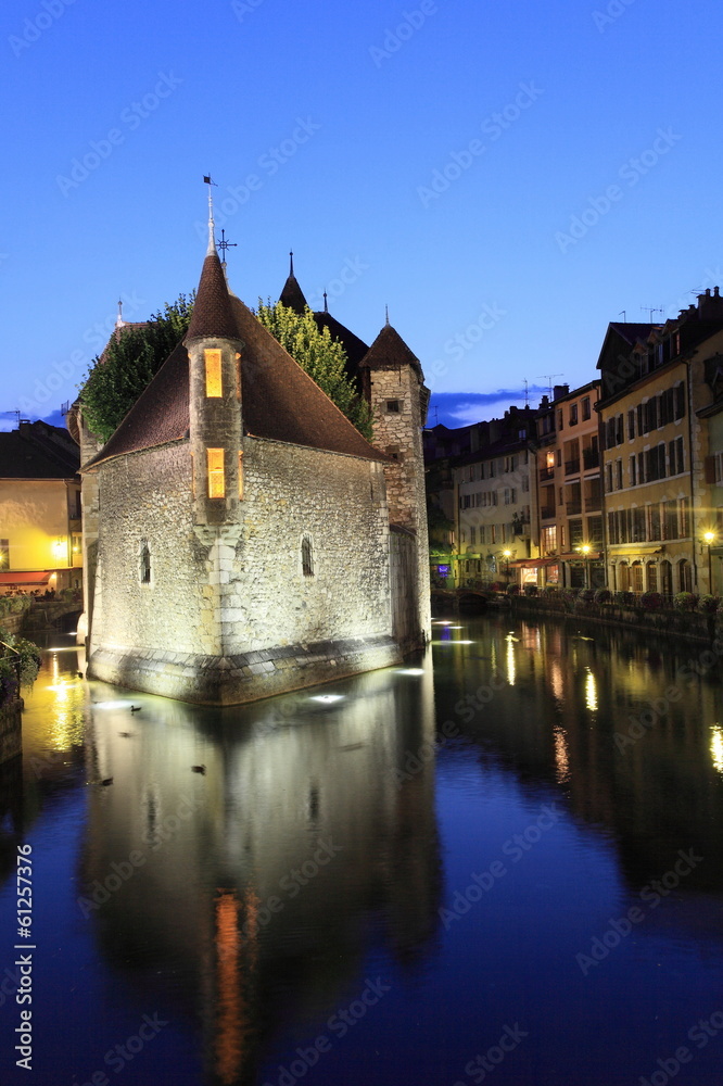 Annecy old town and canal at night, France