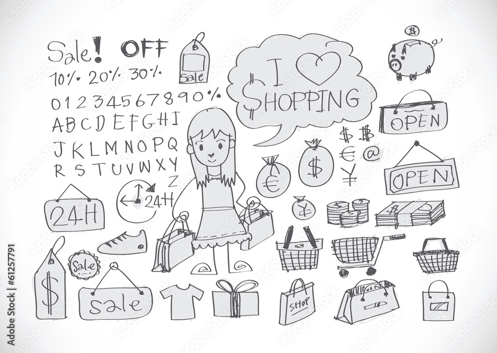 Hand draw sketch Shopping icons set Hand draw sketch Shopping icons set