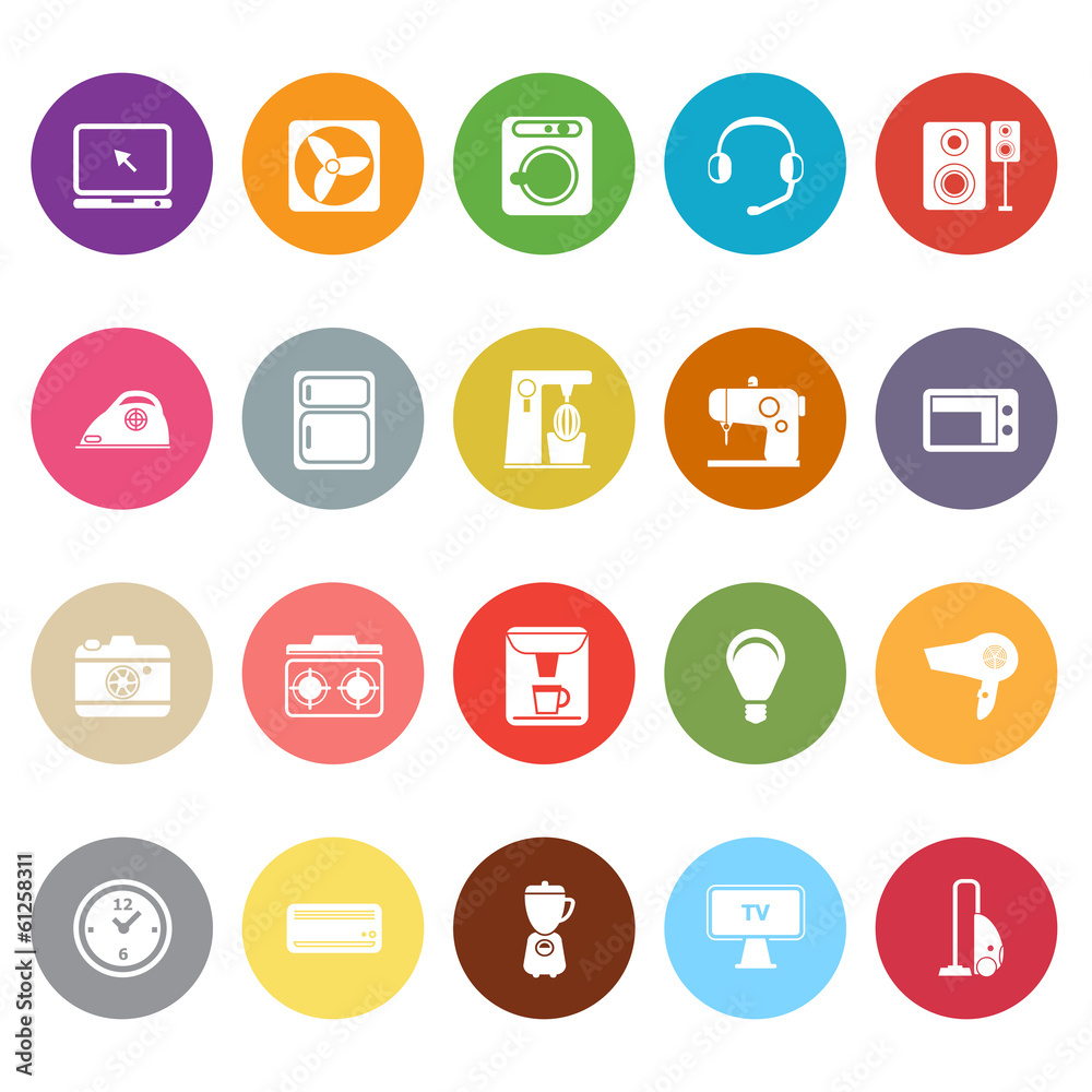 Electrical machine flat icons on white background