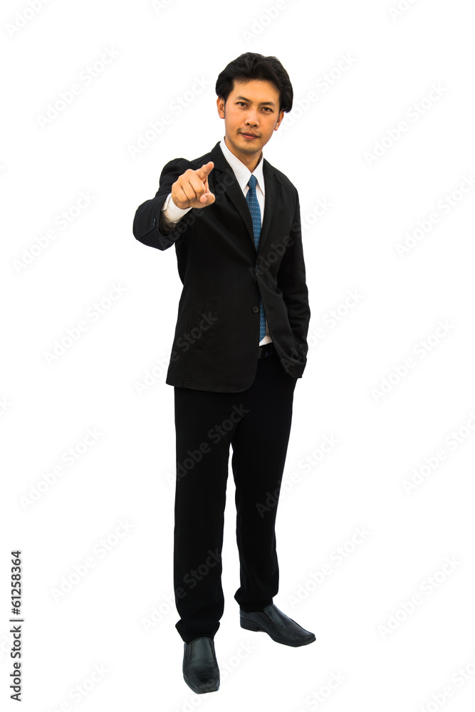 businessman hand pushing screen on white background businessman hand pushing screen on white background