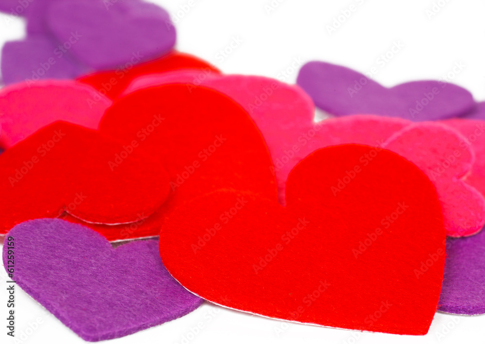 Many colored heart shapes