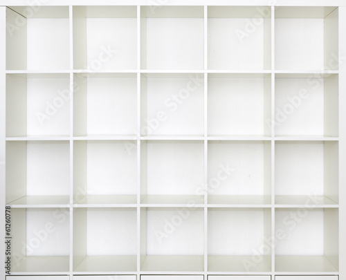 Empty shelves, blank Bookcase library