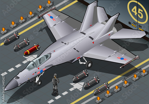 Isometric Fighter Bomber Landed in Front View