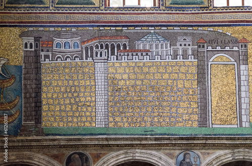 Classis civis (town) mosaic, Sant'apolinare nuovo, Ravenna photo