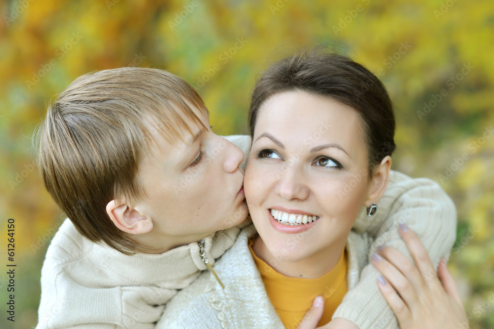 Mother with her son in the park