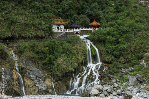 Waterfall and Eternal Spring Shrine at Taroko, Taiwan photo