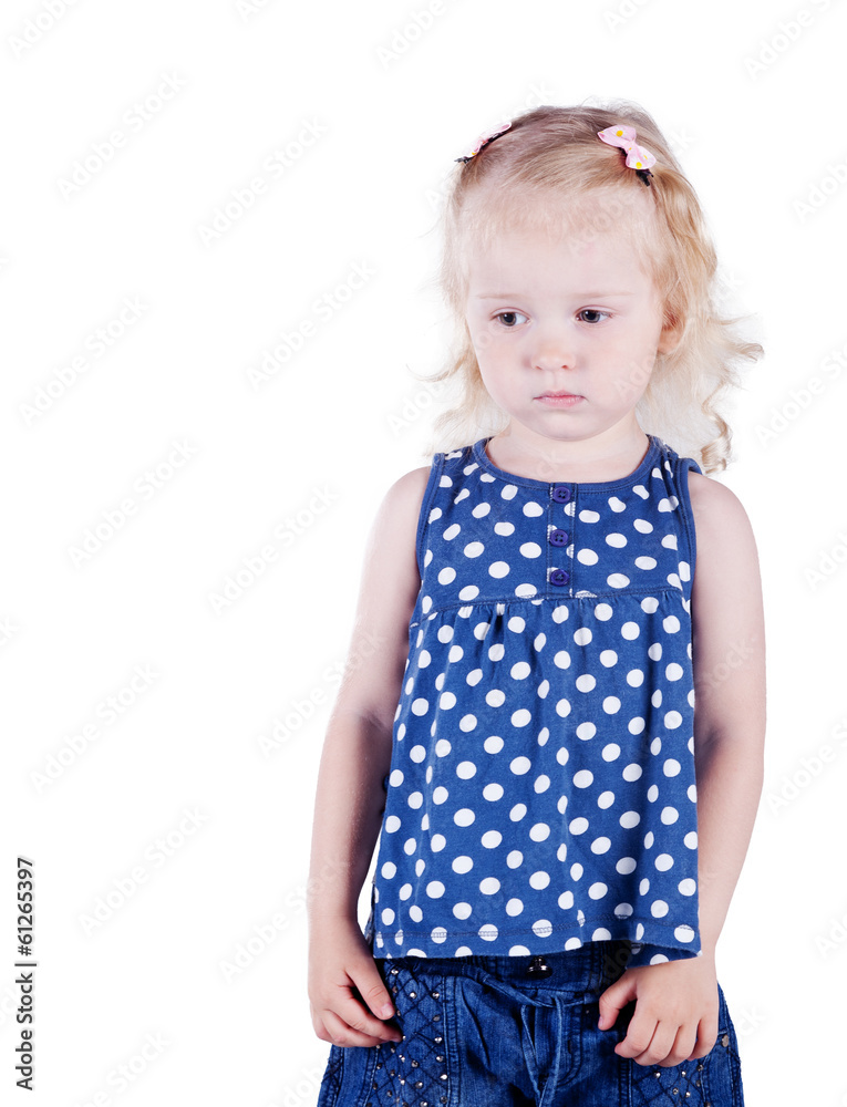 serious little girl 3 years old, isolated on white background. serious little girl 3 years old, isolated on white background.