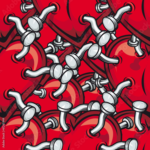 Seamless parttern of nails in red hearts