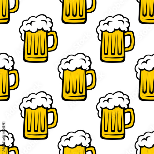Seamless pattern of tankards with frothy beer