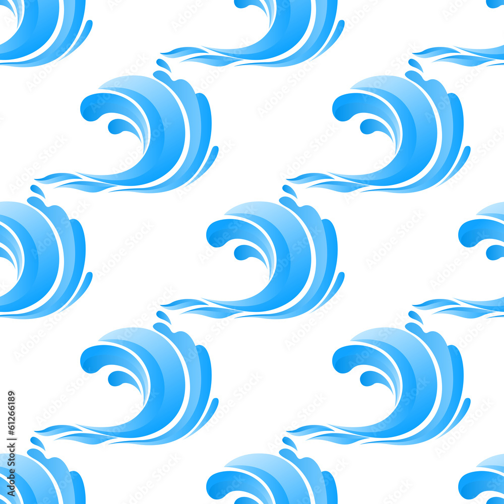 Curling blue waves seamless pattern Curling blue waves seamless pattern