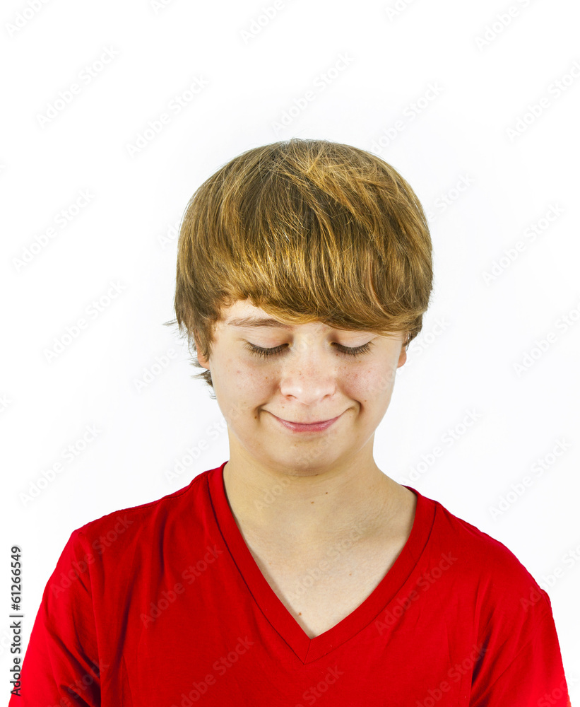 smiling happy smart boy with closed eyes smiling happy smart boy with closed eyes