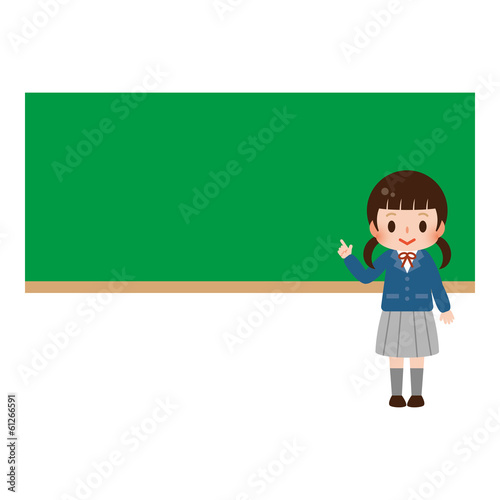 女子学生　黒板