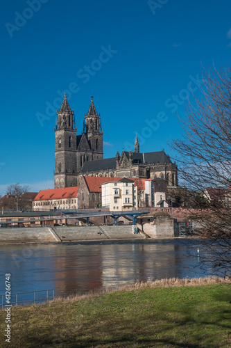 Magnificent Cathedral of Magdeburg at river Elbe, Germany