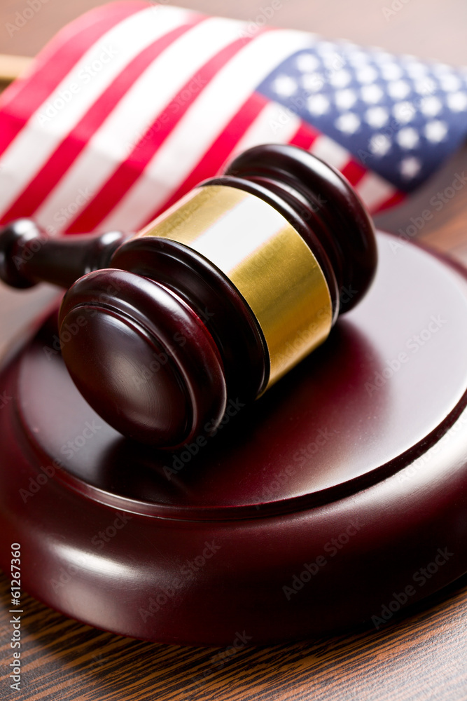 judge gavel with american flag
