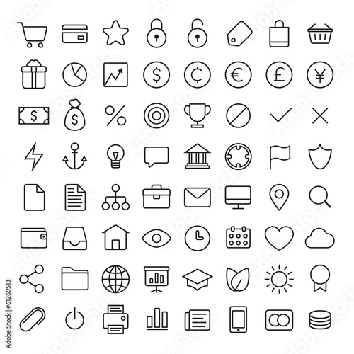 64 Thin Icons Set. Simple line icons pack for your design photo