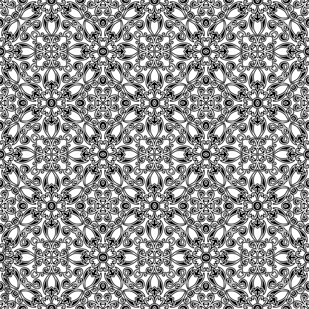 Black and white seamless pattern, abstract floral ornament Black and white seamless pattern, abstract floral ornament