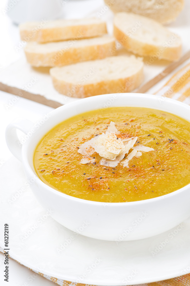Cream soup of yellow lentils with vegetables, close-up Cream soup of yellow lentils with vegetables, close-up