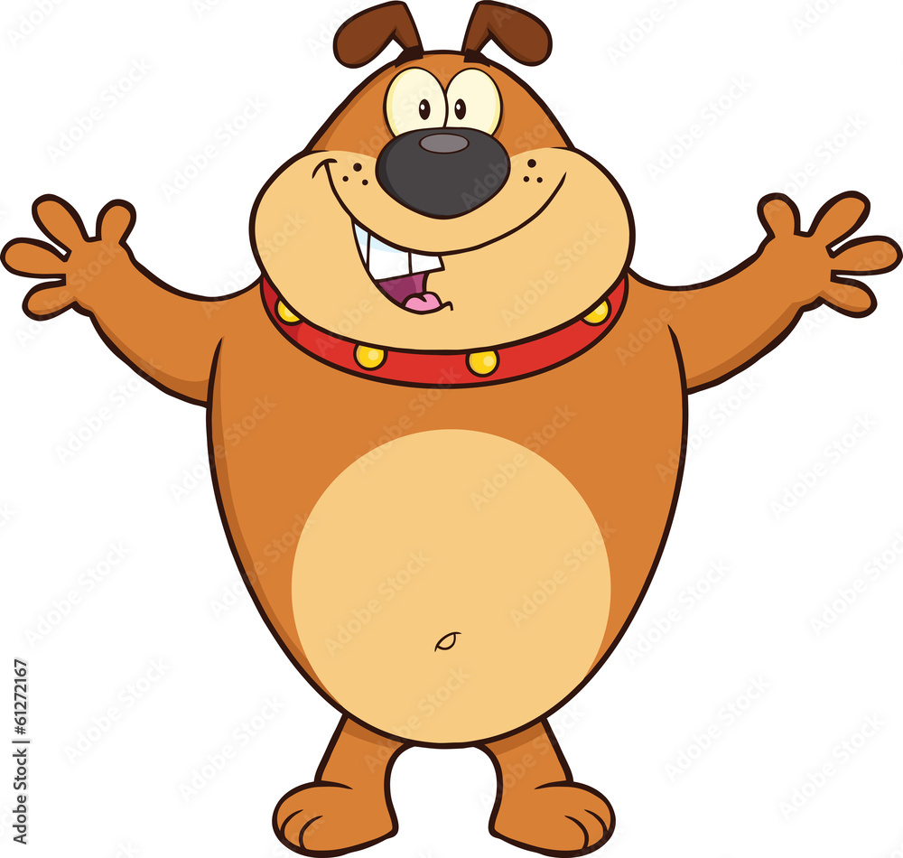 Obraz premium Happy Brown Bulldog Cartoon Mascot Character Open Arms