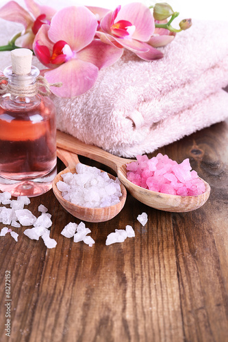 Fototapeta Naklejka Na Ścianę i Meble -  Spa treatments on color wooden background