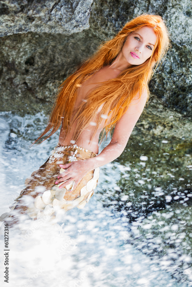 outdoor portrait of young beautiful woman with red hair on natur outdoor portrait of young beautiful woman with red hair on natur