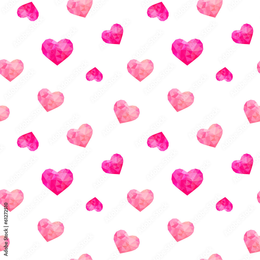 Seamless pattern of polygonal hearts, vector