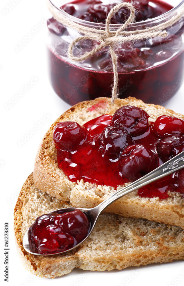 Delicious toast with jam isolated on white Delicious toast with jam isolated on white