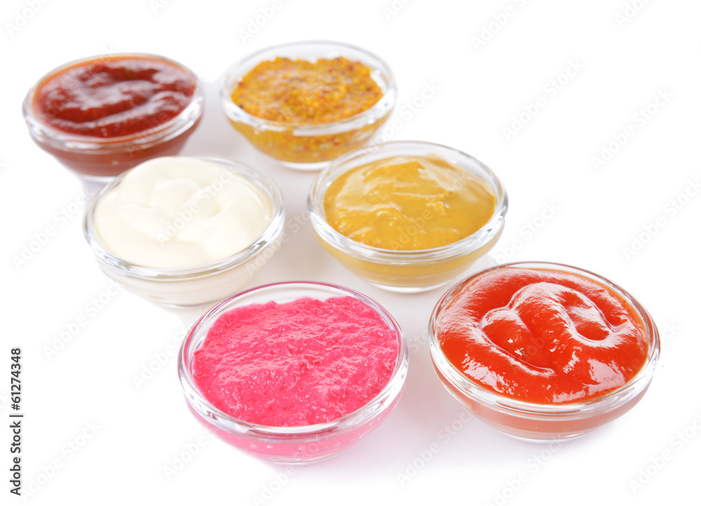 Various sauces isolated on white Various sauces isolated on white