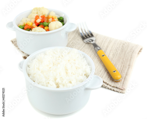 Cooked rice and vegetables close up