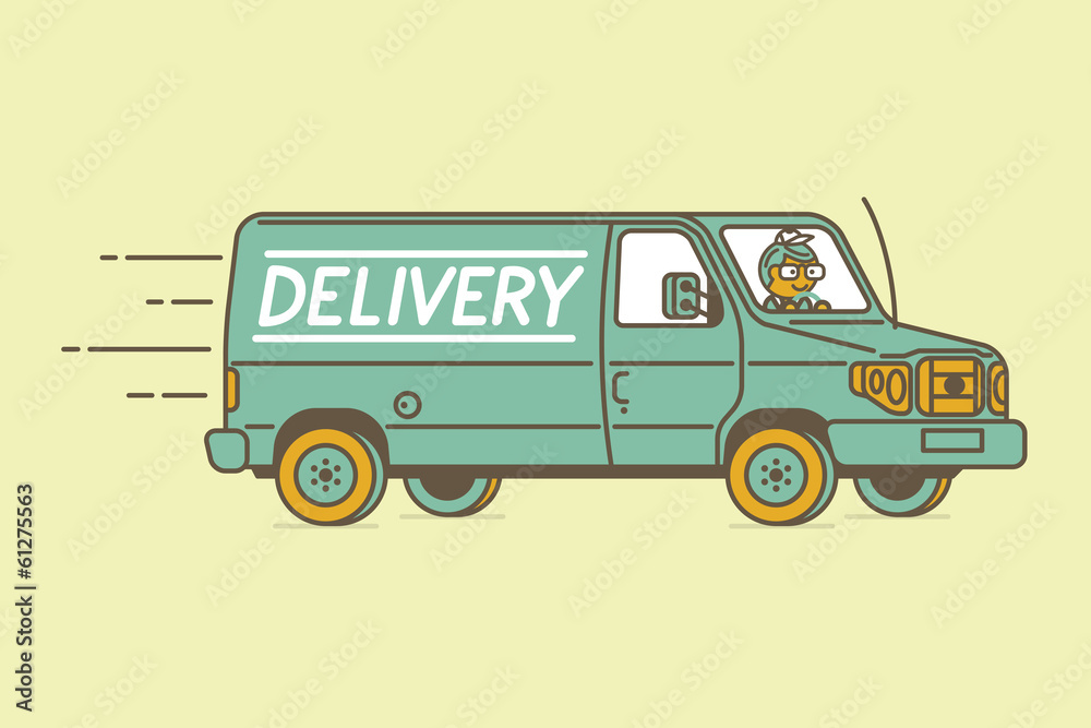Delivery van and delivery man. Vector illustration. Delivery van and delivery man. Vector illustration.