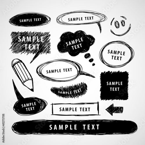 Set of black hand drawn design elements.