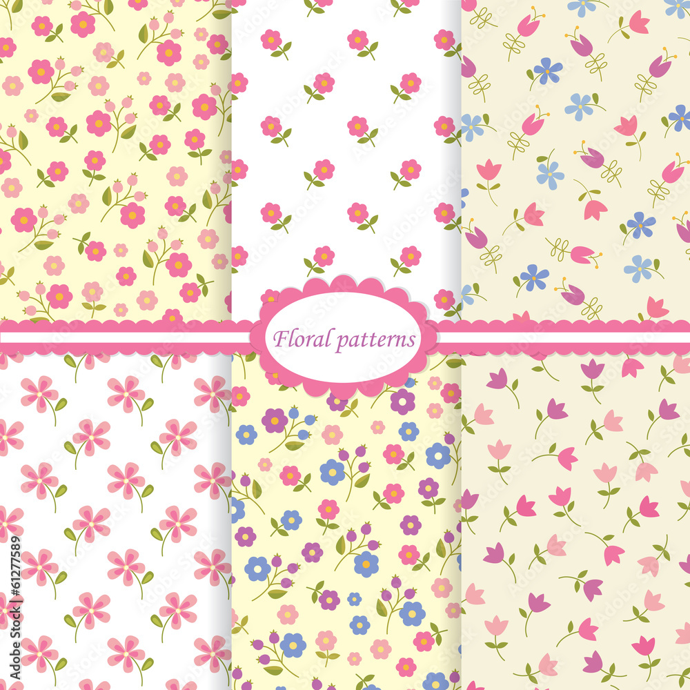 Set of flower seamless patterns