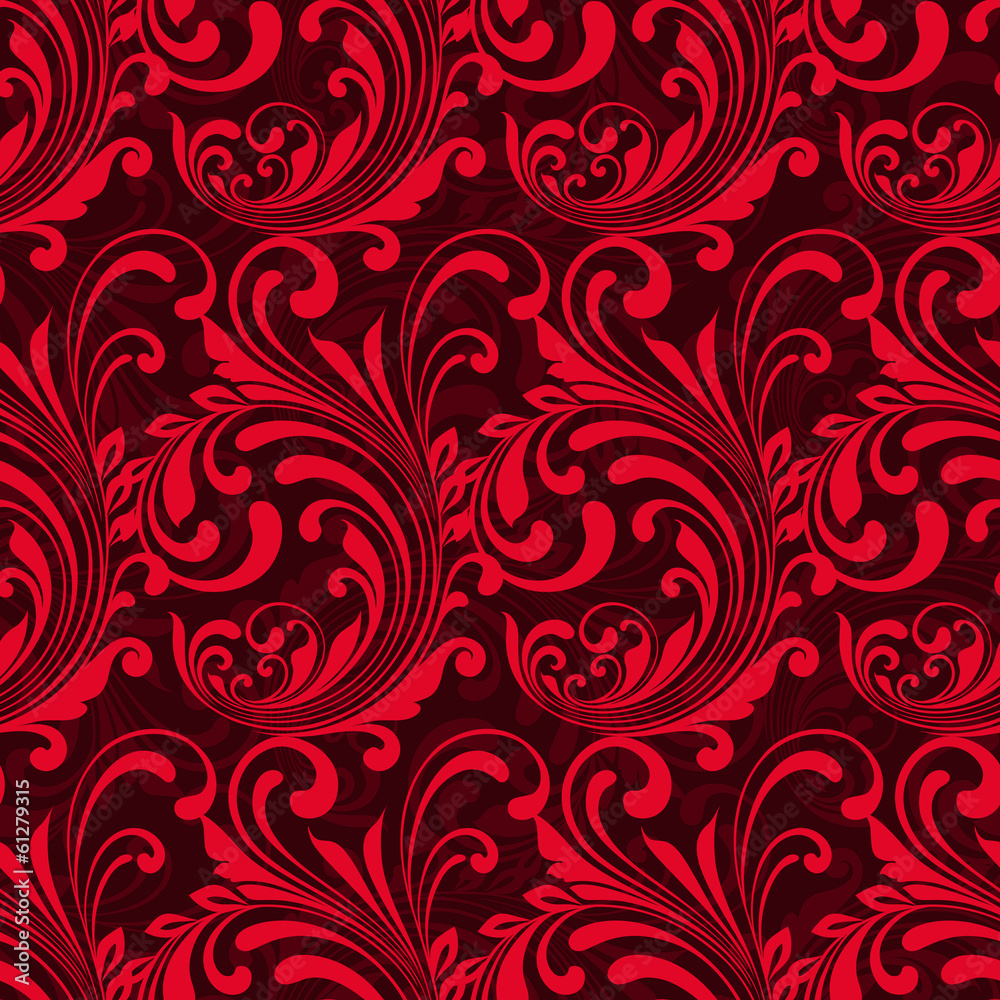 Bright red ornamental seamless pattern
