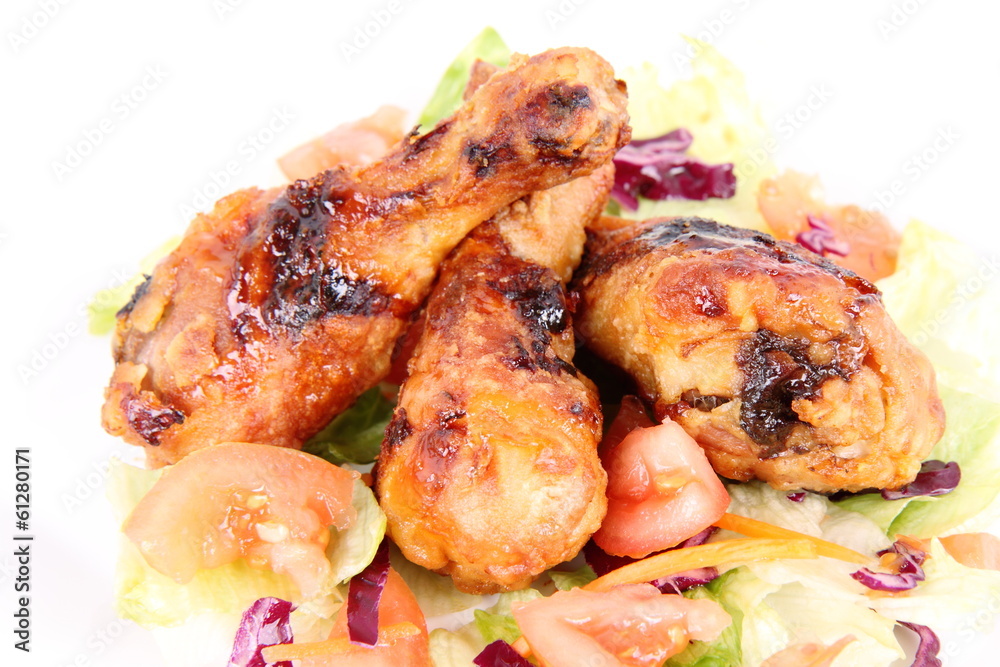 Fried chicken legs with side salad Fried chicken legs with side salad