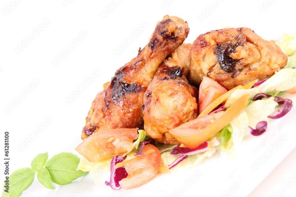 Fried chicken legs with side salad Fried chicken legs with side salad