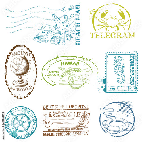 Vector Set of Retro SEA stamps - for design and scrapbook