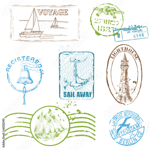 Vector Set of Retro SEA stamps - for design and scrapbook