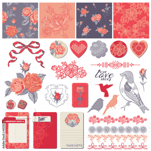 Scrapbook Design Elements - Vintage Roses and Birds - in vector