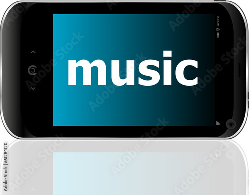 music word on smart mobile phone, holiday concept