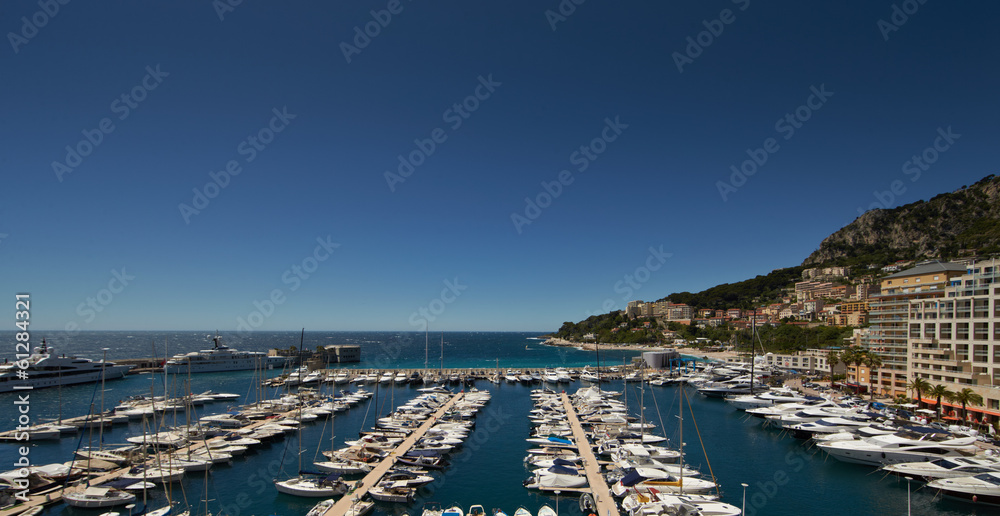 View of luxury yachts in harbor of Monaco. Bay Cap Dail. View of luxury yachts in harbor of Monaco. Bay Cap Dail.