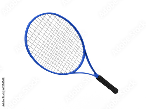 Blue tennis racket isolated on white