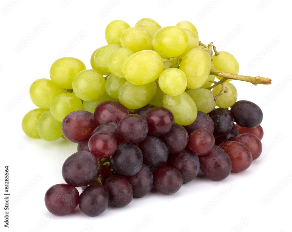 Green and red grape bunch isolated on white background