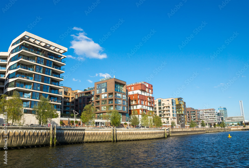 New apartment buildings seen in the Hafencity in Hamburg