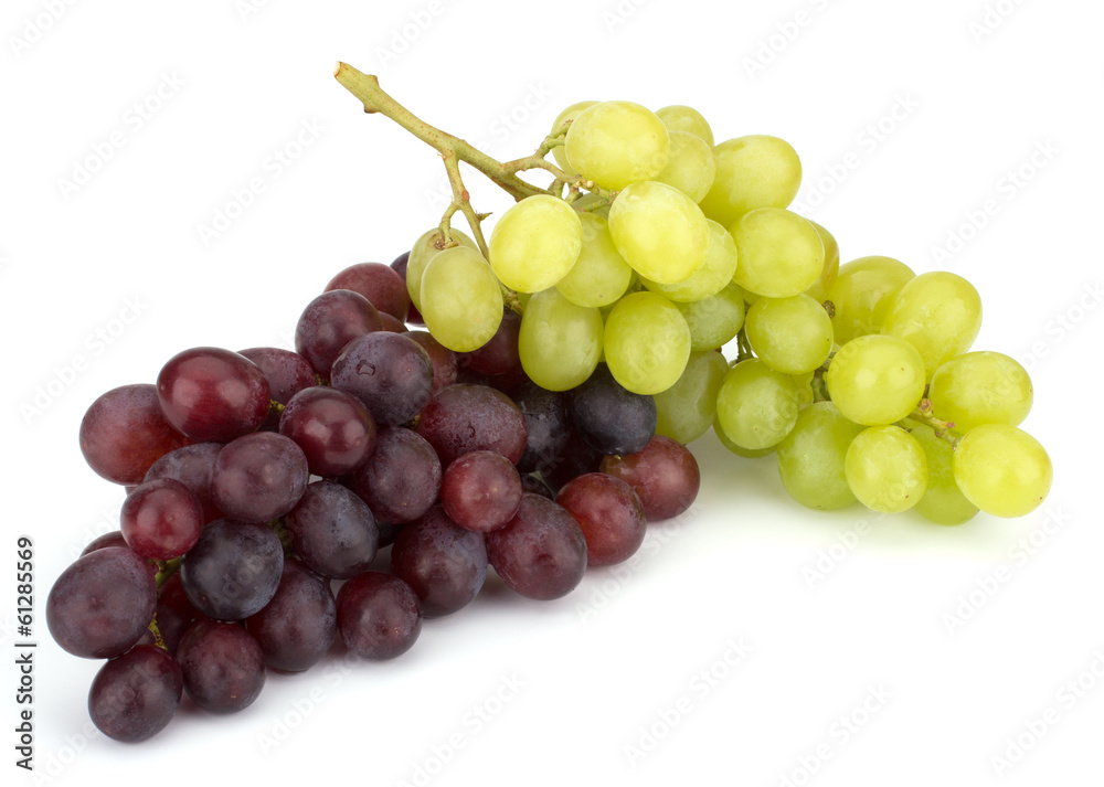 Green and red grape bunch isolated on white background