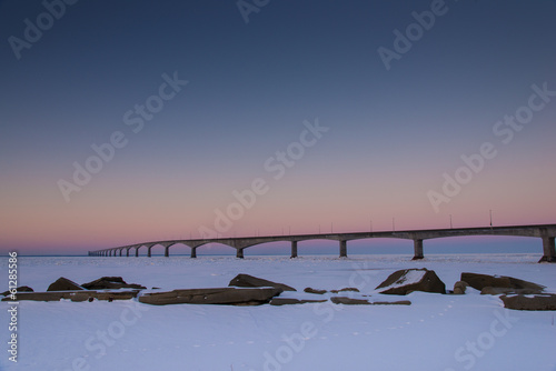 Prince Edward Island's Confederation Bridge at dawn mid winter