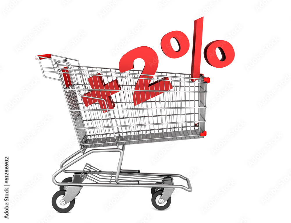 shopping cart with plus 2 percent sign isolated on white backgro shopping cart with plus 2 percent sign isolated on white backgro