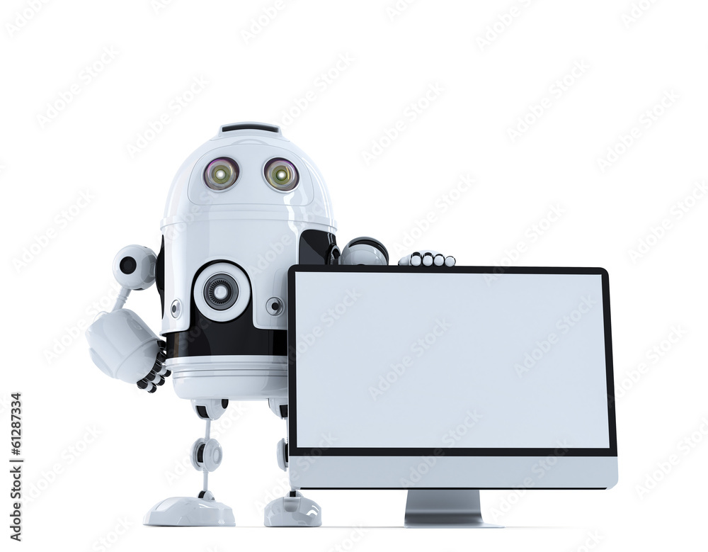 Robot with computer monitor. Technology concept Robot with computer monitor. Technology concept